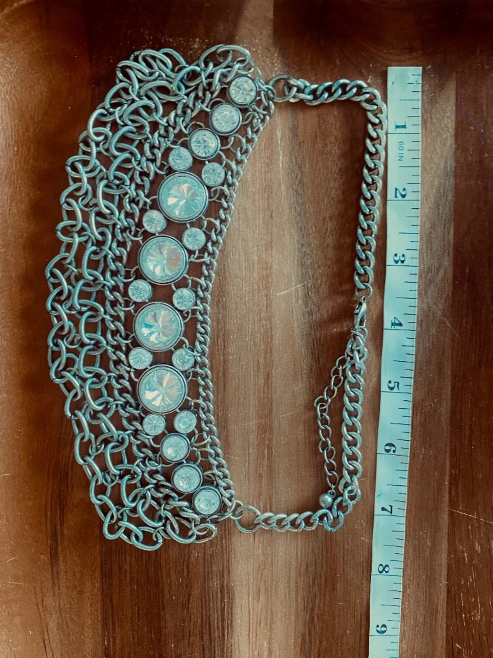 Statement Crystal Multi Chain Bib Necklace Silver Tone Chunky Rhinestone Collar